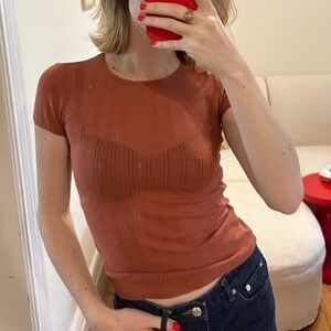 Classic Doen Rust Pointelle Knit T-shirt Size S